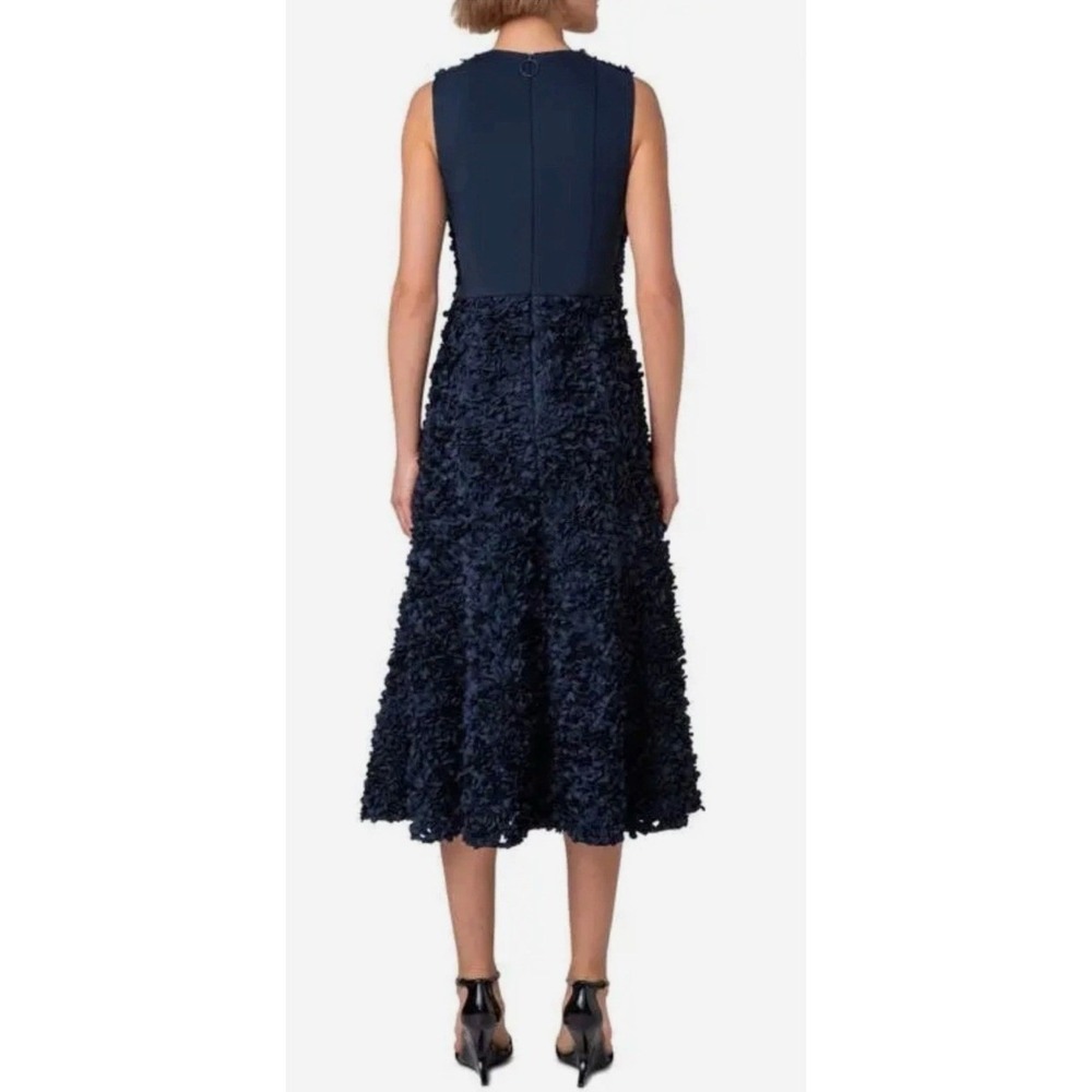 Akris Punto Ink Blue 3D Laser Cut Floral Petal Applique Midi Dress US 8 IT 44 - Picture 2 of 12